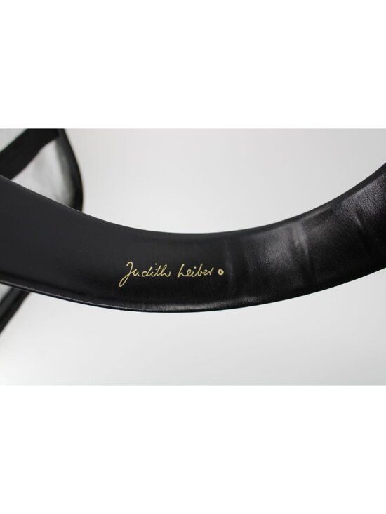 Judith Leiber Black Gold Jeweled Adjustable Leather Belt 94399